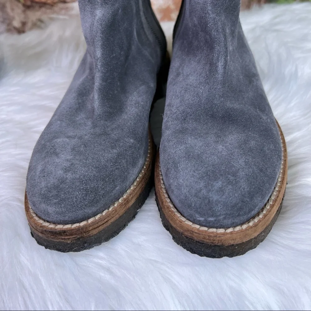 VINCE Quiet Luxury Minimalist Gray Suede Over the Knee Crepe Sole Boots, 6M